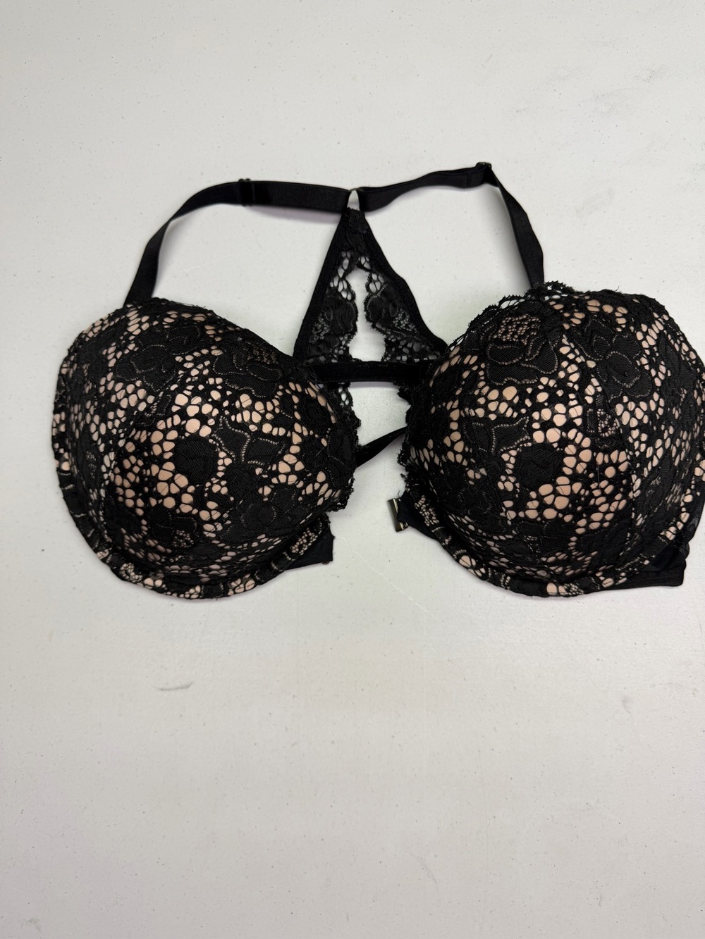 Victoria's Secret Very Sexy BLK Lace Front-Close Racerback Push-Up 38D *P1088